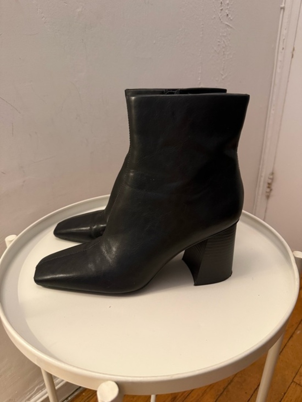 Mango Black Pointed Toe Block Heel Ankle Boots